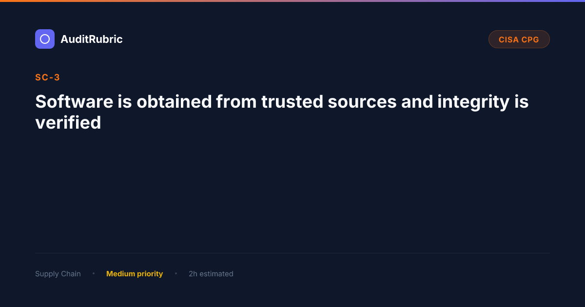 Unofficial Source SC-3: Software is obtained from trusted sources and integrity is ...
